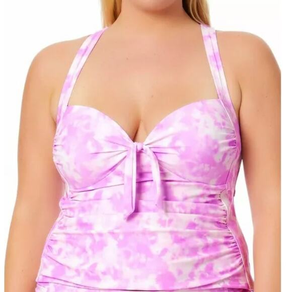 California Waves LAVENDER Purple Tie-Dye Swim Tankini Top 2X  20 / 22 - Picture 1 of 4